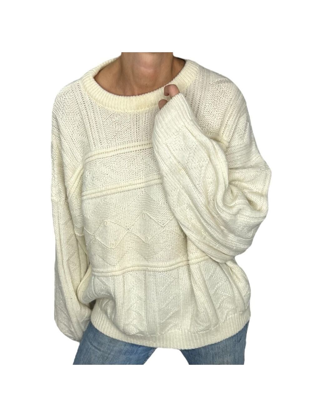 Vintage Italian made ivory white wool blend oversized sweater IT 52